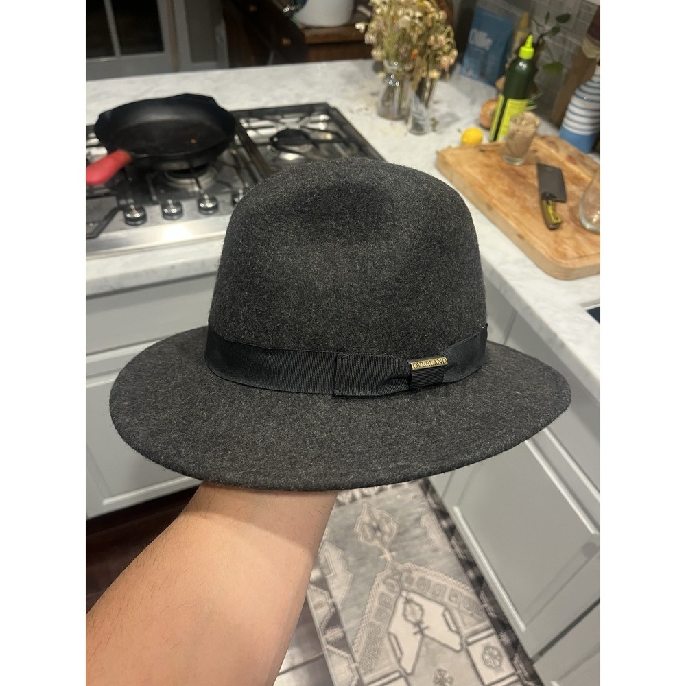 Overland Plymouth Crushable 100% Wool Felt Fedora Hat Large Grey